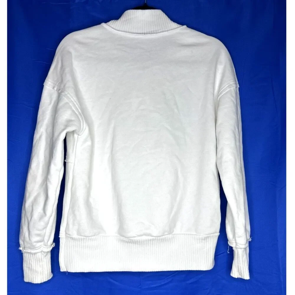 Women's White Mock Neck Snap Henley Sweatshirt Loungewear Soft Kangaroo - XS